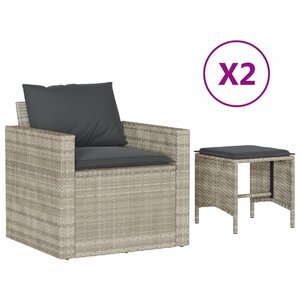 vidaXL Salon de jardin 4 Pièces avec coussins gris clair résine tressée