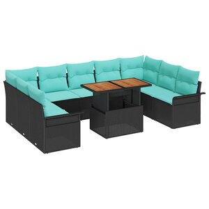 vidaXL Ensemble de canapé de jardin avec coussin 10 Pièces Noir et bleu