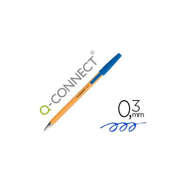 Stylo-bille Ecriture Fine 0.3mm bille indéformable Capuchon couleur bleu Q-CONNECT