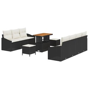 vidaXL Ensemble de canapé de jardin 10 pièces avec coussins noir poly rattan acacia