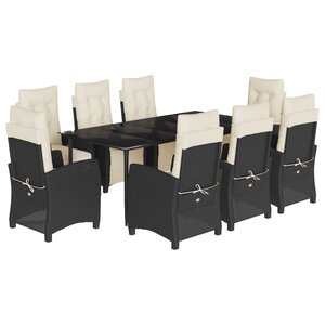 vidaXL Ensemble à manger de jardin 9Pièces coussins noir résine tressée