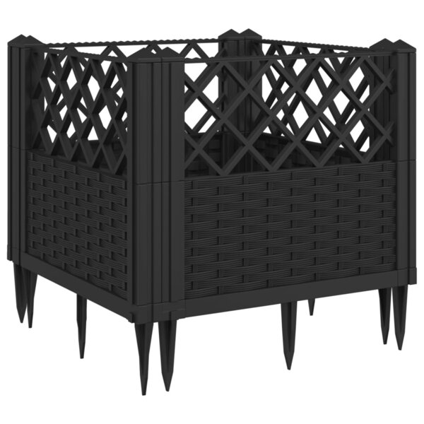vidaXL Jardinière avec piquets noir 43 5x43 5x43 5 cm PP