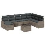 vidaXL Ensemble de canapé de jardin avec coussin 9 Pièces Gris Poly rotin