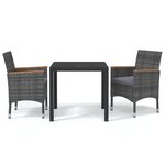 vidaXL Mobilier à dîner de jardin et coussins 3Pièces Résine tressée Gris