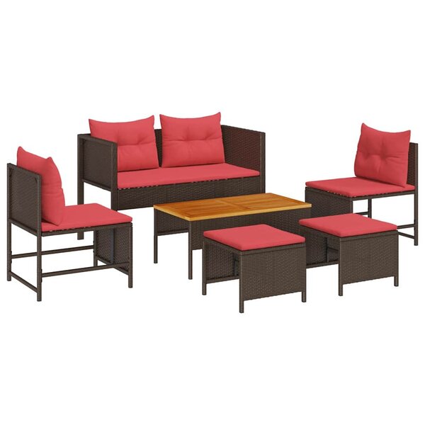 vidaXL Ensemble de canapé de jardin 6 Pièces Marron et rouge polyrotin