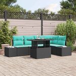 vidaXL Ensemble de canapé de jardin avec coussin 6 Pièces Noir et bleu