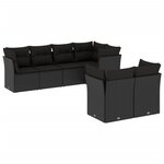 vidaXL Salon de jardin 7 Pièces avec coussins noir résine tressée