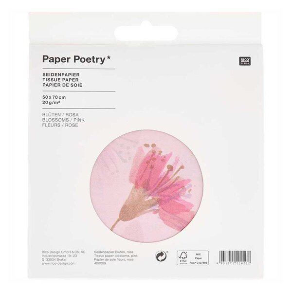Papier de soie 5 feuilles 50 x 70 cm - Fleurs de cerisier rose