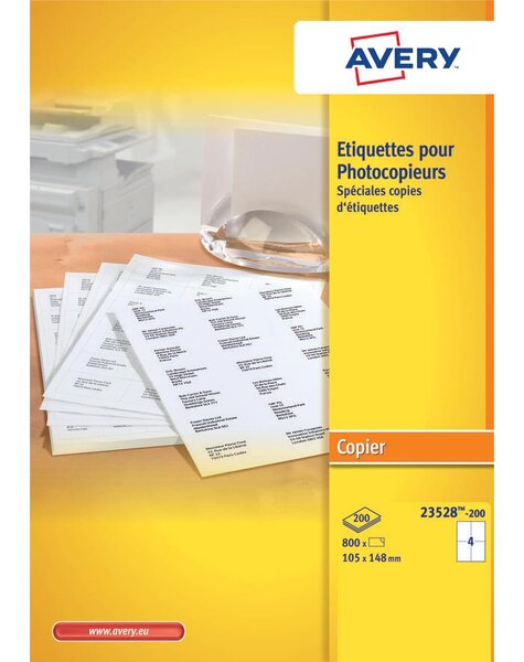 23528-200 - 800 étiquettes adhésives blanches multi usages. 105x148mm. Impression copieur avery
