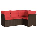 vidaXL Salon de jardin 4 Pièces avec coussins marron résine tressée
