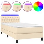 vidaXL Sommier à lattes de lit avec matelas LED Crème 90x200 cm Tissu