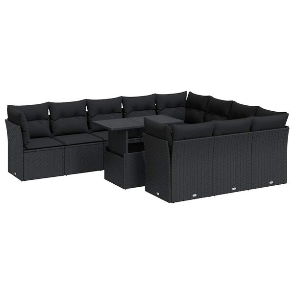vidaXL Salon de jardin 11 Pièces avec coussins noir résine tressée
