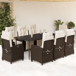 vidaXL Ensemble à manger de jardin et coussins 9 Pièces marron poly rotin