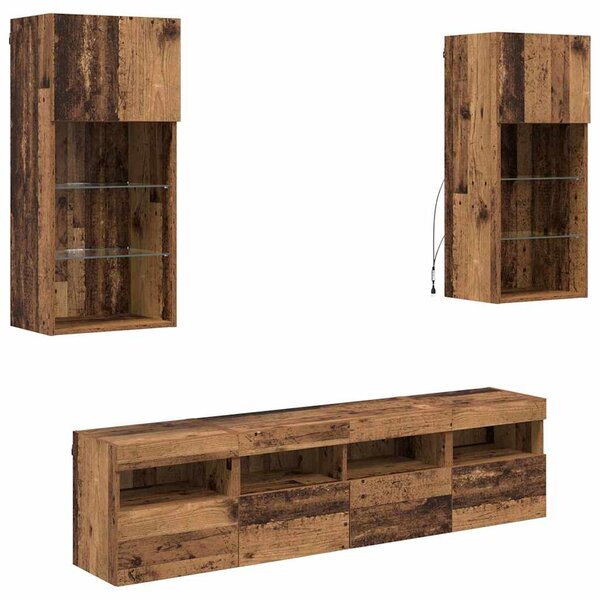 vidaXL Unités murales TV avec LED 5 Pièces Bois Ancien 40 5 x 30 x 90 cm