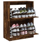vidaXL Armoire à chaussures 2 tiroirs rabattables chêne fumé
