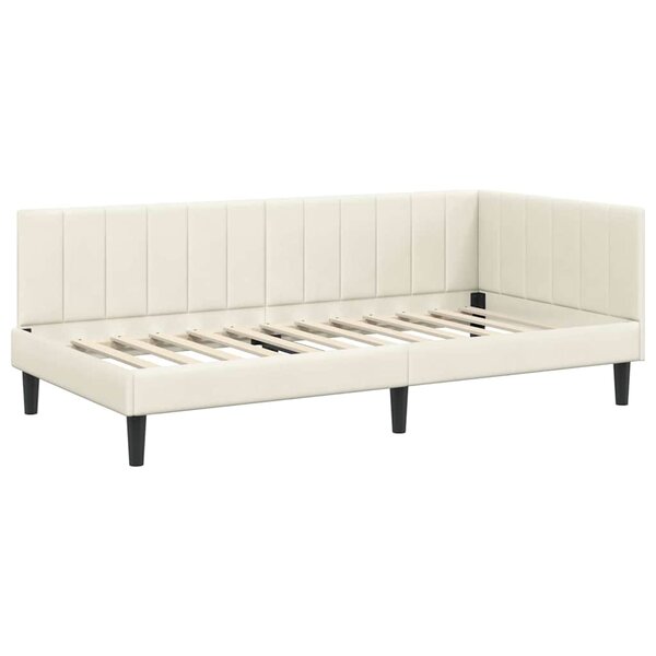 vidaXL Cadre de lit d'angle Crème 90 cm x 190 cm tissu