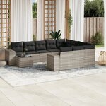 vidaXL Salon de jardin 11 Pièces avec coussins gris clair résine tressée