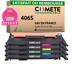 406S - 4 toners compatibles avec Samsung CLT-P406C  CLT-K406S Noir Cyan Magenta Jaune - Entreprise française