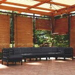 vidaXL Salon de jardin 8 Pièces avec coussins Noir Bois de pin massif