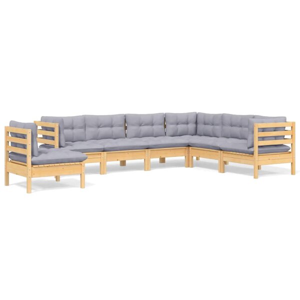 vidaXL Salon de jardin 7 Pièces avec coussins gris bois de pin massif