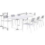 Ensemble repas de jardin - table extensible 160-240 cm et 6 fauteuils - Structure aluminium - Blanc