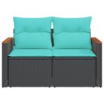 vidaXL Canapé de jardin avec coussins 2 places en résine tressée noire