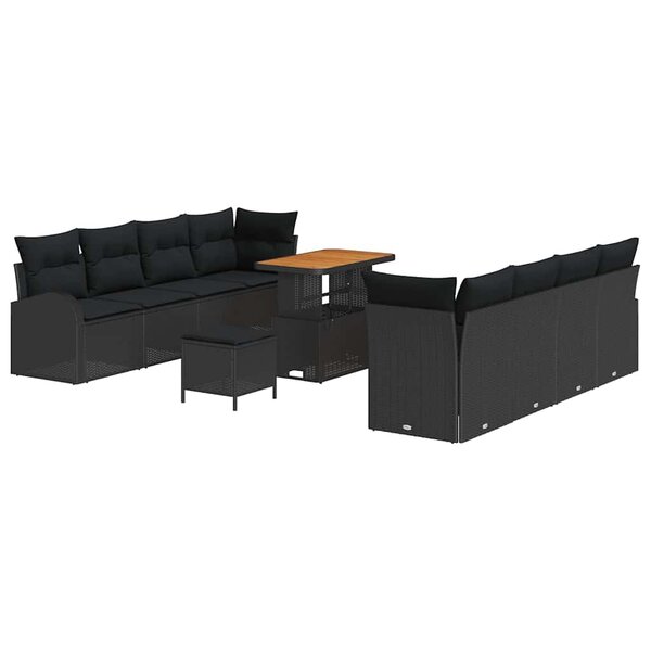 vidaXL Ensemble de canapé de jardin avec coussin 11 Pièces Noir