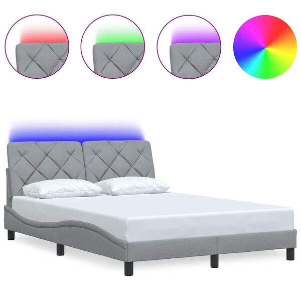 vidaXL Cadre de lit avec LED sans matelas gris clair 120x200 cm tissu