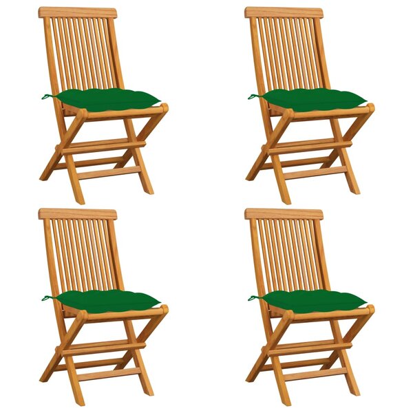 vidaXL Chaises de jardin et coussins vert lot de 4 Bois de teck massif