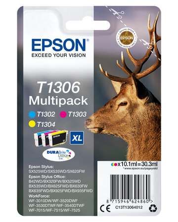 Epson multipack 3-colours t1306 durabrit t1306 cartouche d encre tricolore tres haute capacite 3 x 10.1ml 3-pack rf-am blister durabrite ultra ink