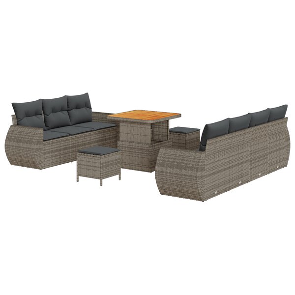 vidaXL Ensemble de canapés de jardin 10 pièces avec coussins - Polyrotin gris et acacia