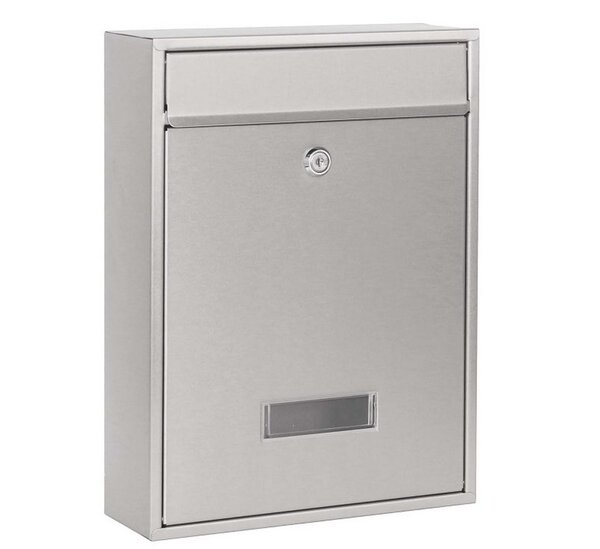 Boîte aux lettres murale verrouillable grise – 260x90x350 mm acier inox  fente 220x25 mm + porte-nom