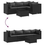 vidaXL Salon de jardin 5 Pièces avec coussins Noir Résine tressée