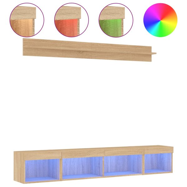 vidaXL Unités murales TV avec LED 5 Pièces chêne sonoma bois d'ingénierie