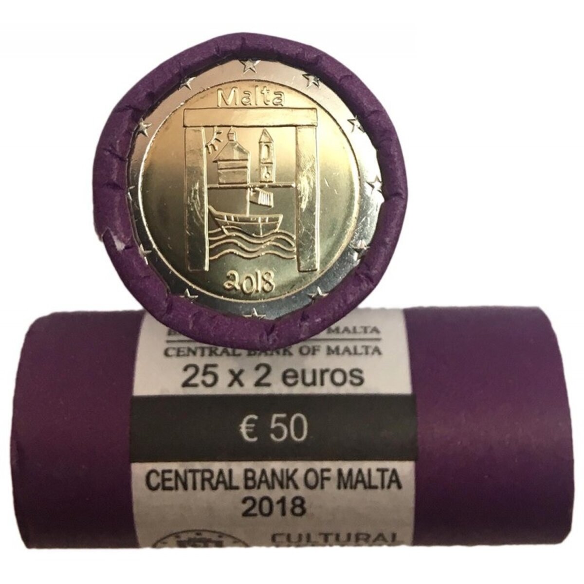 Rouleau de 25 pièces de monnaie de 2 euro commémorative Malte 2018 Patrimoine culturel La Poste