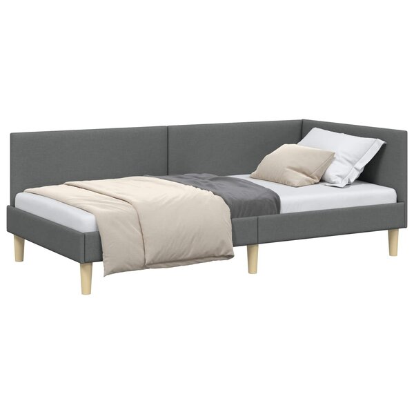 vidaXL Cadre de lit d'angle Gris foncé 90 x 200 cm Tissu