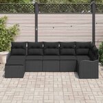 vidaXL Ensemble de canapé de jardin avec coussin 7 Pièces Noir Poly rotin