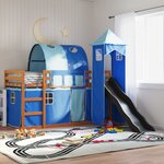 vidaXL Lit superposé avec toboggan et rideaux bleu 90x200 cm