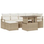 Ensemble de Sofa de Jardin de 7 pièces vidaXL avec Coussins Beige Poly Rattan