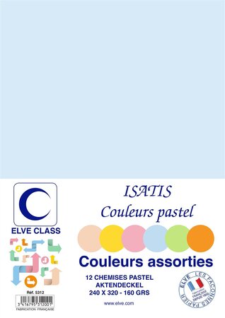 Pqt de 12 Chemises 160 g 240 x 320 mm ISATIS Coloris Pastel Assorties ELVE
