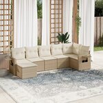 vidaXL Salon de jardin avec coussins 7 Pièces beige résine tressée