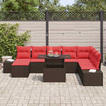 vidaXL Ensemble de canapé de jardin 9 Pièces Marron et rouge polyrotin