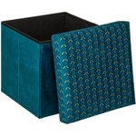 Pouf pliant velours Liam - Bleu canard