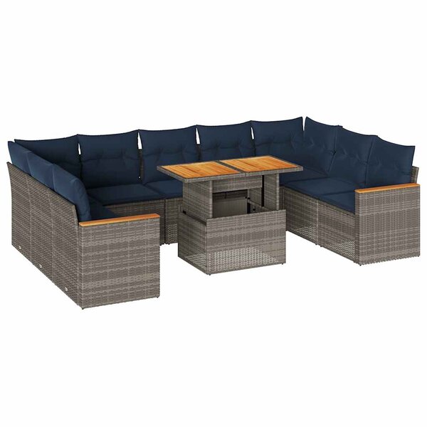 vidaXL Salon de jardin avec coussins 10 Pièces gris résine tressée
