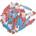 36 Confettis en bois - poissons - rouge et bleu