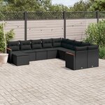 vidaXL Salon de jardin 11 Pièces avec coussins noir résine tressée