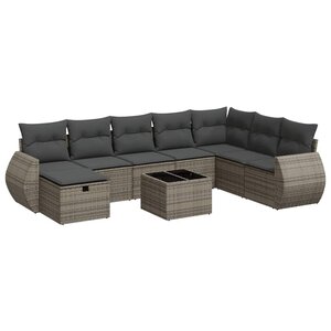 vidaXL Salon de jardin 9 Pièces avec coussins gris résine tressée