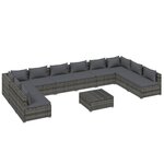 vidaXL Salon de jardin 11 Pièces avec coussins Résine tressée Gris
