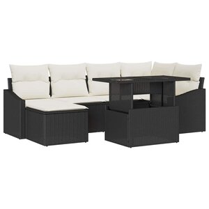 vidaXL Ensemble de canapé de jardin avec coussin 7 Pièces Noir et crème