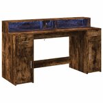 Bureau table poste de travail meuble d'ordinateur informatique étude et lumières LED chêne fumé 160 x 55 x 91cm bois d'ingénierie brun 02_0023786